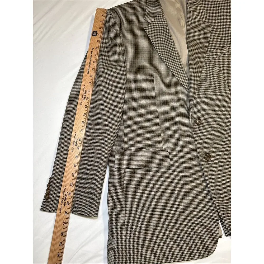 Lauren Ralph Lauren Houndstooth Brown Wool Blazer Jacket Sport Coat Mens 44L EUC